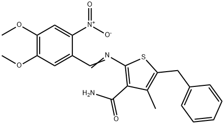 5-benzyl-2-[(4,5-dimethoxy-2-nitrobenzylidene)amino]-4-methyl-3-thiophenecarboxamide Structure