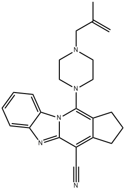11-(4-(2-methylallyl)piperazin-1-yl)-2,3-dihydro-1H-benzo[4,5]imidazo[1,2-a]cyclopenta[d]pyridine-4-carbonitrile 구조식 이미지