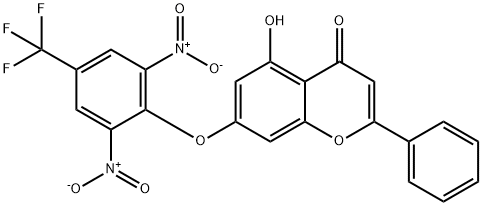 7-(2,6-dinitro-4-(trifluoromethyl)phenoxy)-5-hydroxy-2-phenyl-4H-chromen-4-one Structure