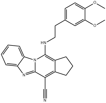 11-((3,4-dimethoxyphenethyl)amino)-2,3-dihydro-1H-benzo[4,5]imidazo[1,2-a]cyclopenta[d]pyridine-4-carbonitrile 구조식 이미지