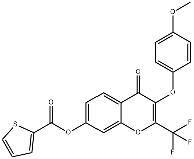 3-(4-methoxyphenoxy)-4-oxo-2-(trifluoromethyl)-4H-chromen-7-yl thiophene-2-carboxylate 구조식 이미지