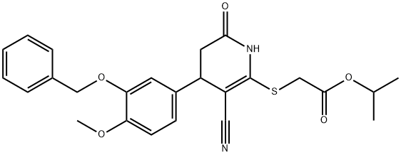 isopropyl 2-((4-(3-(benzyloxy)-4-methoxyphenyl)-3-cyano-6-oxo-1,4,5,6-tetrahydropyridin-2-yl)thio)acetate Structure