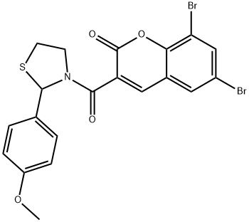 6,8-dibromo-3-(2-(4-methoxyphenyl)thiazolidine-3-carbonyl)-2H-chromen-2-one Structure