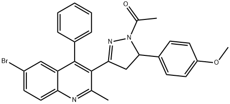 1-(3-(6-bromo-2-methyl-4-phenylquinolin-3-yl)-5-(4-methoxyphenyl)-4,5-dihydro-1H-pyrazol-1-yl)ethan-1-one 구조식 이미지