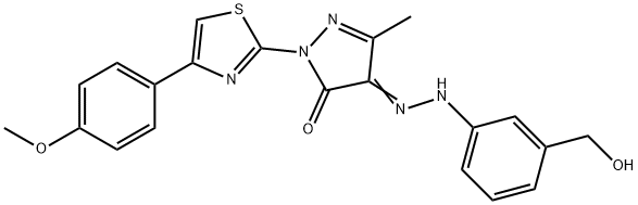 4-{[3-(hydroxymethyl)phenyl]hydrazono}-2-[4-(4-methoxyphenyl)-1,3-thiazol-2-yl]-5-methyl-2,4-dihydro-3H-pyrazol-3-one 구조식 이미지