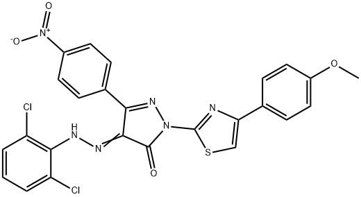 4-[(2,6-dichlorophenyl)hydrazono]-2-[4-(4-methoxyphenyl)-1,3-thiazol-2-yl]-5-(4-nitrophenyl)-2,4-dihydro-3H-pyrazol-3-one 구조식 이미지