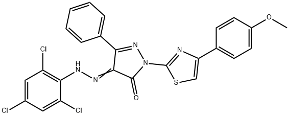 2-[4-(4-methoxyphenyl)-1,3-thiazol-2-yl]-5-phenyl-4-[(2,4,6-trichlorophenyl)hydrazono]-2,4-dihydro-3H-pyrazol-3-one 구조식 이미지