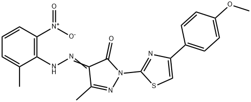 2-[4-(4-methoxyphenyl)-1,3-thiazol-2-yl]-5-methyl-4-[(2-methyl-6-nitrophenyl)hydrazono]-2,4-dihydro-3H-pyrazol-3-one 구조식 이미지