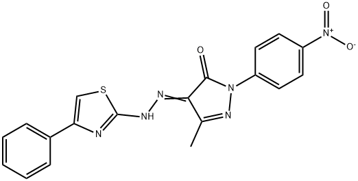 5-methyl-2-(4-nitrophenyl)-4-[(4-phenyl-1,3-thiazol-2-yl)hydrazono]-2,4-dihydro-3H-pyrazol-3-one 구조식 이미지