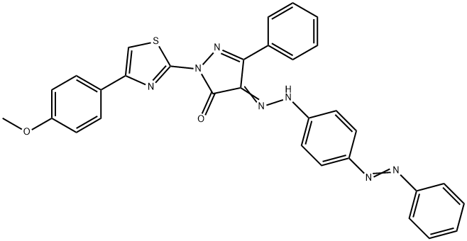 2-[4-(4-methoxyphenyl)-1,3-thiazol-2-yl]-5-phenyl-4-{[4-(phenyldiazenyl)phenyl]hydrazono}-2,4-dihydro-3H-pyrazol-3-one 구조식 이미지