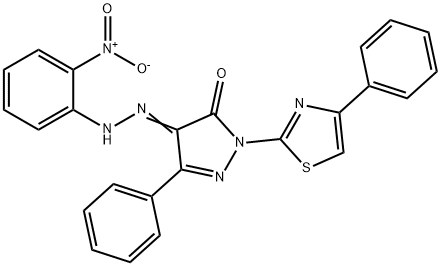 4-[(2-nitrophenyl)hydrazono]-5-phenyl-2-(4-phenyl-1,3-thiazol-2-yl)-2,4-dihydro-3H-pyrazol-3-one 구조식 이미지