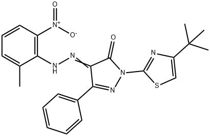 2-(4-tert-butyl-1,3-thiazol-2-yl)-4-[(2-methyl-6-nitrophenyl)hydrazono]-5-phenyl-2,4-dihydro-3H-pyrazol-3-one 구조식 이미지
