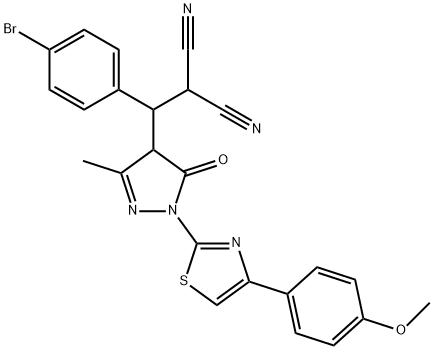 ((4-bromophenyl){1-[4-(4-methoxyphenyl)-1,3-thiazol-2-yl]-3-methyl-5-oxo-4,5-dihydro-1H-pyrazol-4-yl}methyl)malononitrile Structure