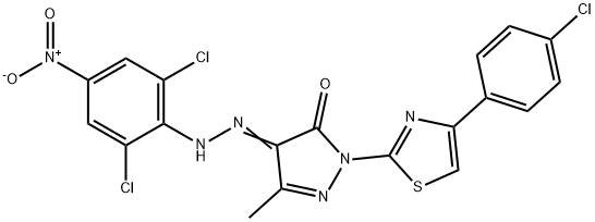 2-[4-(4-chlorophenyl)-1,3-thiazol-2-yl]-4-[(2,6-dichloro-4-nitrophenyl)hydrazono]-5-methyl-2,4-dihydro-3H-pyrazol-3-one 구조식 이미지