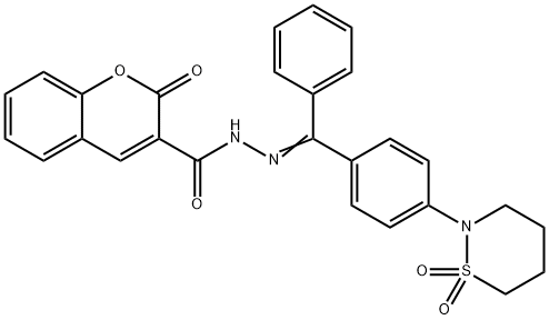 N-[(Z)-[[4-(1,1-dioxothiazinan-2-yl)phenyl]-phenylmethylidene]amino]-2-oxochromene-3-carboxamide Structure
