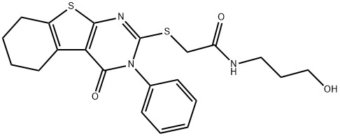 N-(3-hydroxypropyl)-2-((4-oxo-3-phenyl-3,4,5,6,7,8-hexahydrobenzo[4,5]thieno[2,3-d]pyrimidin-2-yl)thio)acetamide Structure