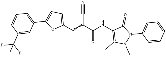 (E)-2-cyano-N-(1,5-dimethyl-3-oxo-2-phenyl-2,3-dihydro-1H-pyrazol-4-yl)-3-(5-(3-(trifluoromethyl)phenyl)furan-2-yl)acrylamide 구조식 이미지