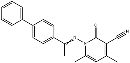 1-{[1-(4-biphenylyl)ethylidene]amino}-4,6-dimethyl-2-oxo-1,2-dihydro-3-pyridinecarbonitrile 구조식 이미지