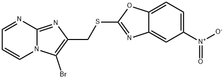 2-(((3-bromoimidazo[1,2-a]pyrimidin-2-yl)methyl)thio)-5-nitrobenzo[d]oxazole Structure