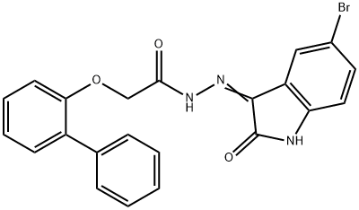 2-(2-biphenylyloxy)-N'-(5-bromo-2-oxo-1,2-dihydro-3H-indol-3-ylidene)acetohydrazide 구조식 이미지