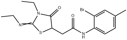 (Z)-N-(2-bromo-4-methylphenyl)-2-(3-ethyl-2-(ethylimino)-4-oxothiazolidin-5-yl)acetamide 구조식 이미지