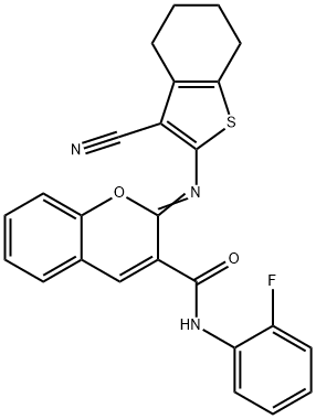 (Z)-2-((3-cyano-4,5,6,7-tetrahydrobenzo[b]thiophen-2-yl)imino)-N-(2-fluorophenyl)-2H-chromene-3-carboxamide 구조식 이미지