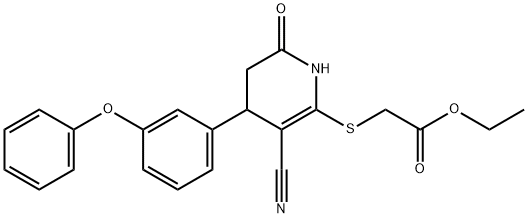 ethyl 2-((3-cyano-6-oxo-4-(3-phenoxyphenyl)-1,4,5,6-tetrahydropyridin-2-yl)thio)acetate 구조식 이미지