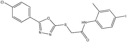 2-[[5-(4-chlorophenyl)-1,3,4-oxadiazol-2-yl]sulfanyl]-N-(4-iodo-2-methylphenyl)acetamide Structure