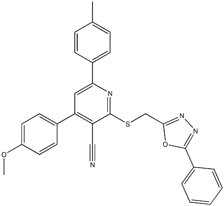 4-(4-methoxyphenyl)-6-(4-methylphenyl)-2-[(5-phenyl-1,3,4-oxadiazol-2-yl)methylsulfanyl]pyridine-3-carbonitrile Structure