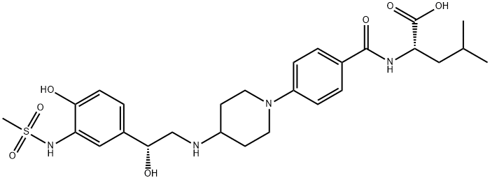 L-Leucine, N-[4-[4-[[(2R)-2-hydroxy-2-[4-hydroxy-3-[(methylsulfonyl)amino]phenyl]ethyl]amino]-1-piperidinyl]benzoyl]- Structure