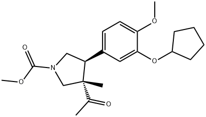 1-Pyrrolidinecarboxylic acid, 3-acetyl-4-[3-(cyclopentyloxy)-4-methoxyphenyl]-3-methyl-, methyl ester, (3S,4S)- 구조식 이미지