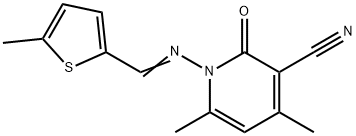 4,6-dimethyl-1-{[(5-methyl-2-thienyl)methylene]amino}-2-oxo-1,2-dihydro-3-pyridinecarbonitrile Structure