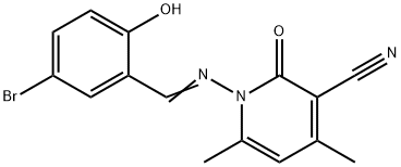 1-[(5-bromo-2-hydroxybenzylidene)amino]-4,6-dimethyl-2-oxo-1,2-dihydro-3-pyridinecarbonitrile 구조식 이미지