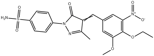 4-[(4Z)-4-[(4-ethoxy-3-methoxy-5-nitrophenyl)methylidene]-3-methyl-5-oxopyrazol-1-yl]benzenesulfonamide 구조식 이미지