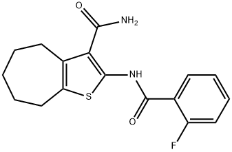 2-(2-fluorobenzamido)-5,6,7,8-tetrahydro-4H-cyclohepta[b]thiophene-3-carboxamide 구조식 이미지