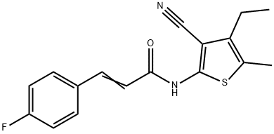 (E)-N-(3-cyano-4-ethyl-5-methylthiophen-2-yl)-3-(4-fluorophenyl)prop-2-enamide 구조식 이미지