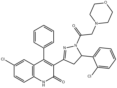 6-chloro-3-(5-(2-chlorophenyl)-1-(2-morpholinoacetyl)-4,5-dihydro-1H-pyrazol-3-yl)-4-phenylquinolin-2(1H)-one Structure