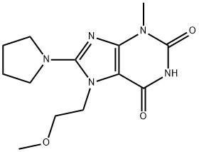 7-(2-methoxyethyl)-3-methyl-8-(pyrrolidin-1-yl)-3,7-dihydro-1H-purine-2,6-dione 구조식 이미지