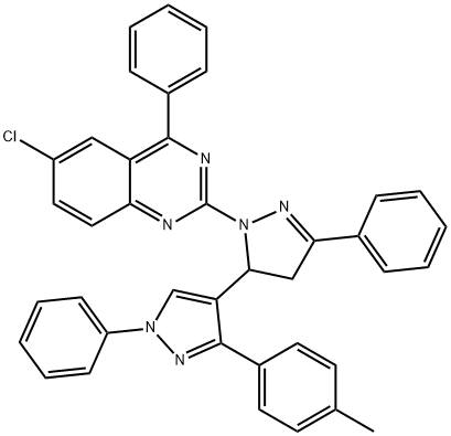 6-chloro-2-(1,5-diphenyl-3-(p-tolyl)-3,4-dihydro-1H,2H-[3,4-bipyrazol]-2-yl)-4-phenylquinazoline 구조식 이미지