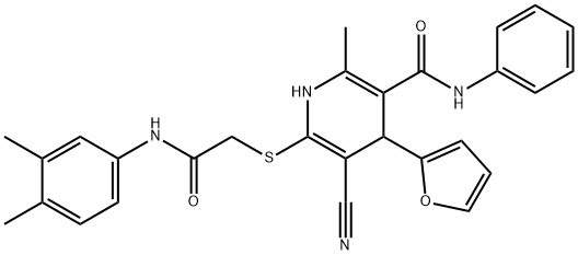 5-cyano-6-((2-((3,4-dimethylphenyl)amino)-2-oxoethyl)thio)-4-(furan-2-yl)-2-methyl-N-phenyl-1,4-dihydropyridine-3-carboxamide Structure