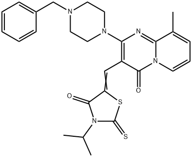 (Z)-5-((2-(4-benzylpiperazin-1-yl)-9-methyl-4-oxo-4H-pyrido[1,2-a]pyrimidin-3-yl)methylene)-3-isopropyl-2-thioxothiazolidin-4-one 구조식 이미지
