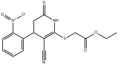 ethyl 2-((3-cyano-4-(2-nitrophenyl)-6-oxo-1,4,5,6-tetrahydropyridin-2-yl)thio)acetate Structure