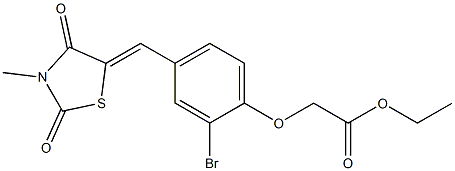 ethyl {2-bromo-4-[(Z)-(3-methyl-2,4-dioxo-1,3-thiazolidin-5-ylidene)methyl]phenoxy}acetate Structure