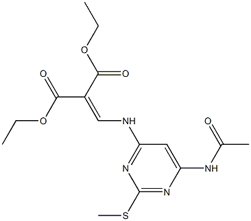 Propanedioicacid, 2-[[[6-(acetylamino)-2-(methylthio)-4-pyrimidinyl]amino]methylene]-,1,3-diethyl ester Structure