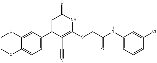 N-(3-chlorophenyl)-2-((3-cyano-4-(3,4-dimethoxyphenyl)-6-oxo-1,4,5,6-tetrahydropyridin-2-yl)thio)acetamide 구조식 이미지