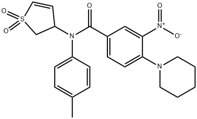 N-(1,1-dioxido-2,3-dihydrothiophen-3-yl)-3-nitro-4-(piperidin-1-yl)-N-(p-tolyl)benzamide 구조식 이미지