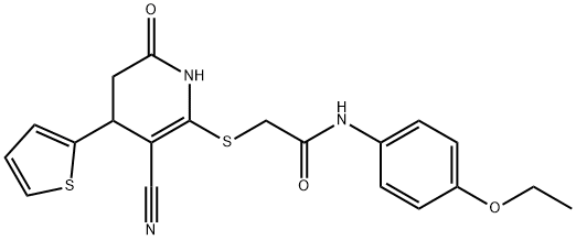 2-((3-cyano-6-oxo-4-(thiophen-2-yl)-1,4,5,6-tetrahydropyridin-2-yl)thio)-N-(4-ethoxyphenyl)acetamide 구조식 이미지