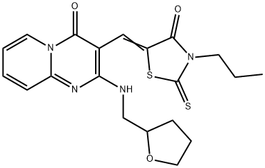 (Z)-5-((4-oxo-2-(((tetrahydrofuran-2-yl)methyl)amino)-4H-pyrido[1,2-a]pyrimidin-3-yl)methylene)-3-propyl-2-thioxothiazolidin-4-one 구조식 이미지