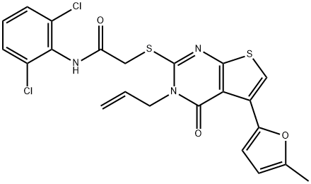 2-((3-allyl-5-(5-methylfuran-2-yl)-4-oxo-3,4-dihydrothieno[2,3-d]pyrimidin-2-yl)thio)-N-(2,6-dichlorophenyl)acetamide 구조식 이미지