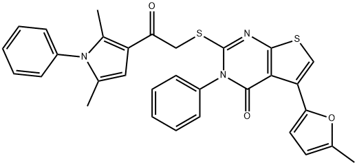 2-((2-(2,5-dimethyl-1-phenyl-1H-pyrrol-3-yl)-2-oxoethyl)thio)-5-(5-methylfuran-2-yl)-3-phenylthieno[2,3-d]pyrimidin-4(3H)-one Structure